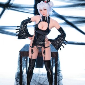 Dark Reign Inscription Cheongsam Patent Leather Reflective Cosplay Costume Outfit with Sleeves