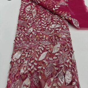 Latest Nigerian Sequins Tulle Lace Fabric 2025 African Beaded Lace Fabric French Bridal Lace Fabric Party Dress Sewing 5 Yards