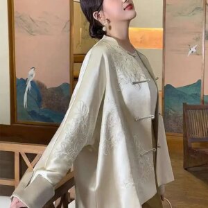 [Tinghua]New Chinese Style National Trend Acetate Coat For Women, Elegant Loose Fit With High-end Feel, 2025 New Model With