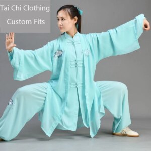 Green Summer Thin Ice Silk Tai Ji Suit Performance Wear Long Men’s and Women’s Embroidered New
