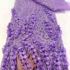 2025 Latest African 3D Flower Lace Fabric Dubai Beads Tulle Lace Fabric Embroidered Applique Nigerian Fabric For Sewing Dress