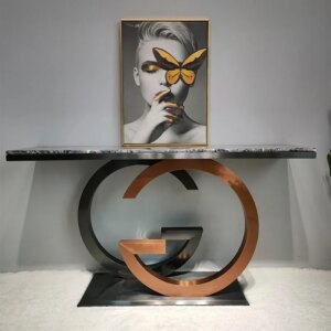metal classic Luxury ConsoleTable marble top with mirror stainless steel console table