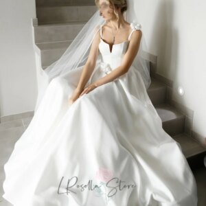 LRosella V-neck Sleeveless 3D Handmade Flower Court Train Backless 2025 Soft Train Bridal Gown Customized A-line Wedding Dresses