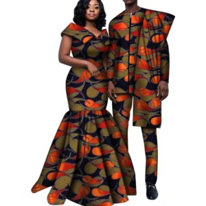 African Clothes for Couple Women Long Maxi Dresses and Men Pants Suits Set African Print Cotton Outfits for Wedding Party WYQ556