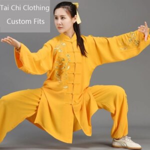Yellow Tai Ji Suit Women’s Spring and Autumn Embroidered Men’s Ginkgo New Fashion Long
