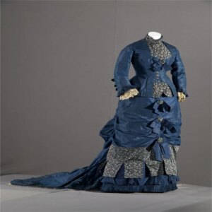 1860s Blue Victorian Edwardian Bustle Walking Day Dress Historical Noble Civil War Ball Gown