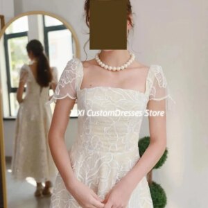 Customized فساتين سهرة Square Neckline A-Line Floor-Length Wedding Party Dress Lace Zipper Up Sleeveless Dress Women Elegant