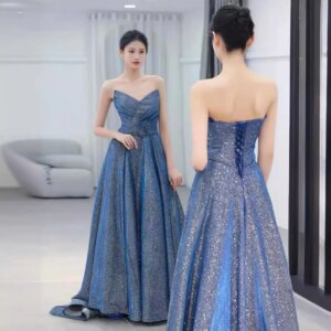 Evening gown women blue luminous banquet bridal gown designer dress party dresses vestidos elegantes para mujer evening dresses