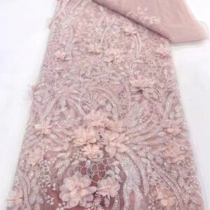 Luxury 3D Lace Fabric 5 Yards Dubai Hand Beaded Tulle Lace Fabric Embroidered Applique African Nigerian Fabric For Sewing