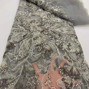 Luxury African Beaded Lace Fabric Embroidery Groom Nigerian Bridal 2025 High Quality French Tulle Lace Fabric For Wedding Dress