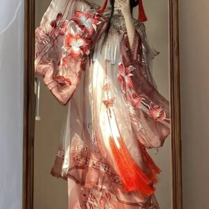 Hanfu Dress Set [Chiling] Hanfu Women’s Improved Heavy Industry Embroidery Ming System Improved Big Sleeve Full Set Beauty Wear