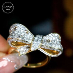 Aazuo Fine Jewelry 18K Yellow Gold Real Diamonds 1.5ct Luxury Bowknot Ring Gift For Woman Deluxe Banquet Fashion Jewelry Au750