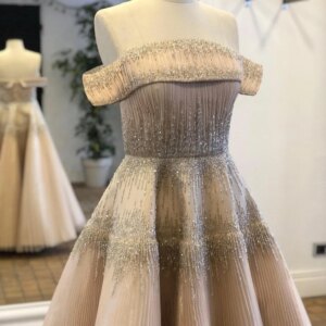 Shiny Beading Tulle Evening Dresses Off Shoulder Pleat Sequin A Line Princess Formal Party Prom Gowns Vestido De Gala Customized