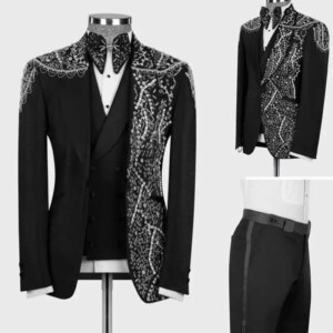 Luxurious Crystal Wedding Tuxedos Beaded 3 Piece Set Jacket Vest Pants Men Suit Shawl Lapel Customized Groom Wear Party Suits