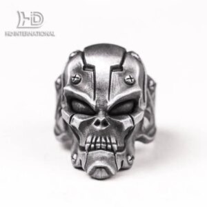 925 silver mechanical skull ring Biomechanic Skull Ring, Sterling Mech Skull, Futuristic, Cyberpunk Jewelry