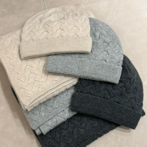 Pure Cashmere Women’s Knitted 2-Piece Set Solid Color Fashion Warm Hat with Scarf