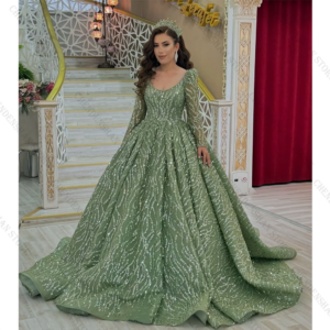 Luxury Green Formal Evening Dresses A-Line Long Sleeves Red Carpet Runway Dresses Grand Party Dresses Custom Robes De Soirée