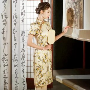 High-End Real Silk Cheongsam Qipao Summer Women’s Dress -Fit Chinese Dress