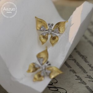 Aazuo Fine Jewerly 18K Yellow Gold Real Diamonds Luxury Earring Butterfly Gifted For Women Engagement Halo anillos mujer Party