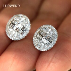 LUOWEND 100% 18K White Gold Earrings 0.64carat Real Natural Diamond Stud Earrings Elegant Eggs Shape Wedding Jewelry for Women