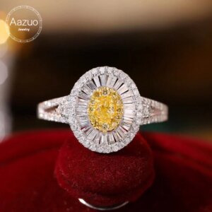 Aazuo Natural Yellow & White Diamonds Bugget 18K Pure Gold Oval Shape Rings Upscale Trendy Senior Party Fine Jewelry Hot Sell