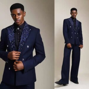Cool Beaded Wedding Tuxedos 2 Piece Set Jacket Pants 3 Breasted Men Suit Casual Groom Wear Party Suits Customized