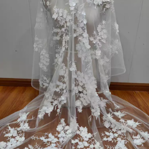 Ivory Beauty 3d Flowers Lace With Pearls and Sparkling Sequins Embroidered Lace for Wedding Dress