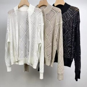 2025 Spring And Summer Fashion Commuter High Quality Stand Collar Knitted Hollow Knitted Top