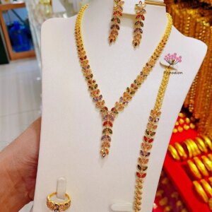 Dubai New 24K Gold Plated Necklace Earrings Rings Bracelets for Women’s High End Wedding Party Gifts Jewelry Set YY10530
