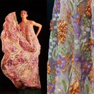 Fashion French 3D Applique Flower Tulle Lace Fabric 2024 High Quality African embroidery Net Fabrics For Women Evening Dresses