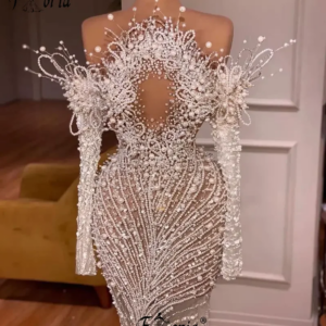Gorgeous Full Pearls Mermaid Wedding Dresses 2024Beaded Dubai Sequins Lace Appliques 3D Bridal Dress Celebrity Robe De Mariee