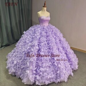 TAFN Gorgeous Violet Quinceanera Dresses Strapless Ball Gown A-line Handmade Flowers vestidos de 15 quinceañera Sweep Train