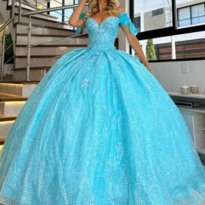 Customized Shiny royal blue Off Shoulder Quinceanera Dres applique Tull 3D flower Long tail vestidos de 15 Quinceanera 