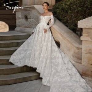 SSYTENS White Wedding Dresses Off The Shoulder A-Line Full Lace Wedding Gowns Luxury Boho Bridal Ball Prom Dress Custom Size