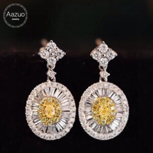 Aazuo 18K High-end Jewelry White&Yellow Diamonds Lovely Oval Stud Earring Gifted For Women Wedding Party Chain Real Gold Au750