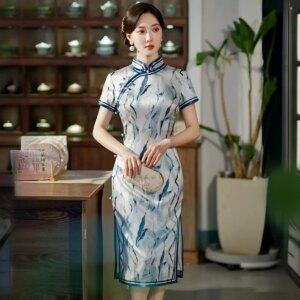 High Quality High-End Real Silk Cheongsam Qipao Improved Literary Elegance Dress Women’s Young Temperament Summer