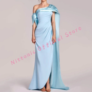 Classic Off Shoulder Satin Pleat Straight Formal Evening Dresses Birthday Party Prom Gowns Customized