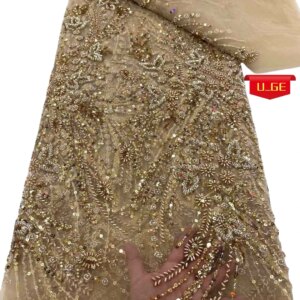 2025Latest Best Quality Delicate Soft Eligant Luxurious Beaded tube Lace With Stones Fabric For Wedding Evening Dresses U_GE1278