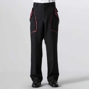 YOJI OOAK design sense irregular double-layer outward facing pocket straight leg casual pants for men, mid waist pants for men