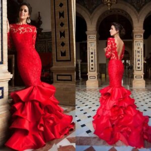 Sexy Applique Lace Prom Dresses Sheer Jewel Long Sleeves Backless Evening Gowns Charming Custom Made Special Occasion Dress