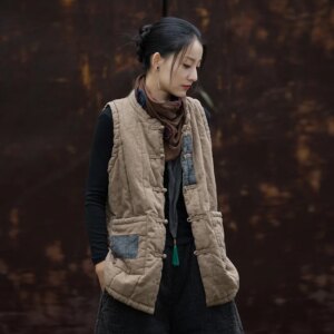 Winter New Cotton and Linen Women’s Clothing Improved Ramie Quilted Cloth Coat Retro Personalized Warm Keeping Vest
