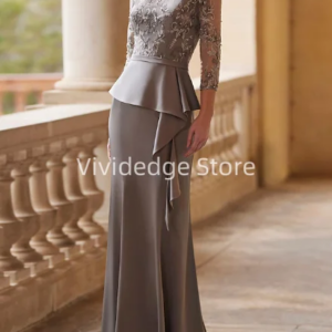 Customized Mermaid Mother of the Bride Dress Elegant Prom Dress Floor Length Lace Stretch Fabric 3/4 Length Sleeve فستان
