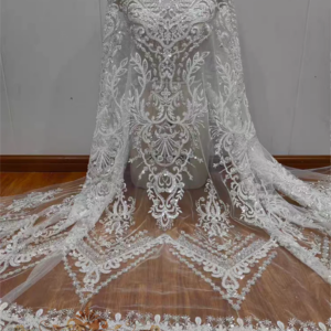 High Quality Heavy Beaded Luxurious Style Embroidered Silver Sequin Sparkling Sequined Lace Net Wedding Dress