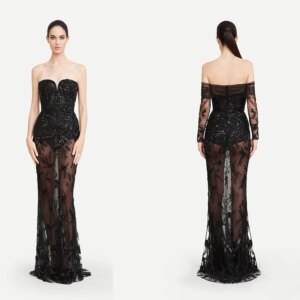 L298 Customized Black Off the Long Sleeves beaded Mermaid  فساتين السهرة vestidos de fiesta  فساتين سهره evening dresses