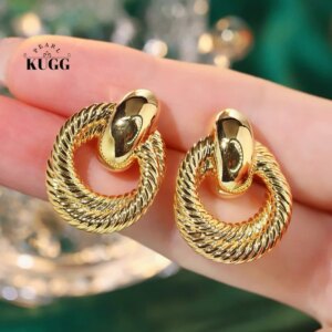 KUGG 100% 18K Yellow Gold Earrings Fashion Metal Style Exquisite Hoop Earrings for Women Anniversary Gift Luxury Jewelry