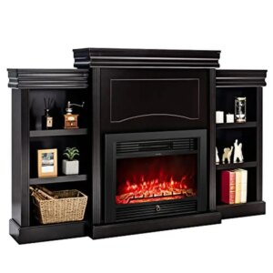 Electric Fireplace Mantel with Bookshelves Fast Heating Energy Saving Design Bright Flames Large Storage Space Safe Operation &