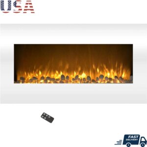 Wall Mounted Electric Fireplace 36 Inch LED Flame Adjustable Brightness Remote Control Decorative Heater Efficient Timer