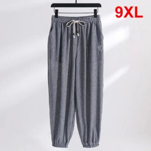 Linen Pants Men Plus Size Joggers 9XL Summer Baggy Trousers Male Solid Color Bottom Big