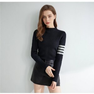 Z694 Mid-collar pit strip 100% cashmere long-sleeved comfort knit pullover