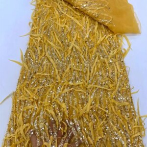 Luxury 2025 High Quality French Tulle Net Sequin Lace Fabric African Beaded Lace Fabric 5 Yard For Nigeria Wedding Party A1015-1